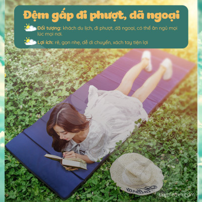 Đệm Gấp Văn Phòng - Tặng Kèm Gối Hơi - Chất Liệu Bông Ngọc Trai Dài 190x70 Cm, Dày 1 Cm - Đệmệm Gấp Ngủ Trưa Văn Phòng Siêu Nhỏ Gọn - Foldable Sleeping Office Mattress