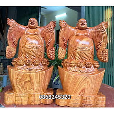 Tượng thần tài nghênh hỷ bằng gỗ hương đá kt 40×22×9cm