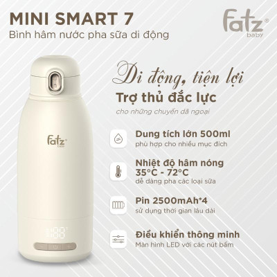 Bình hâm nước pha sữa di động Fatzbaby Mini Smart 7 - FB3813KB Hàng Chính Hãng
