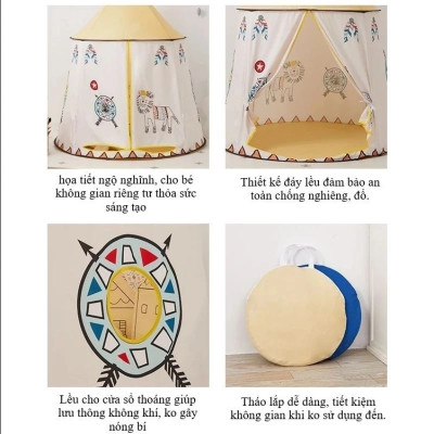 Lều Thổ Dân, Lều Vải Cho Bé Bằng Khung Thép, Nhựa PVC Chắc Chắn, Vải Bền Đẹp- Hàng Chính Hãng.