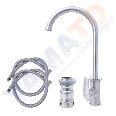 Bộ vòi rửa chén nóng lạnh Inox 304 Yamato cao cấp YCNI02 | kèm dây cấp nóng lạnh 