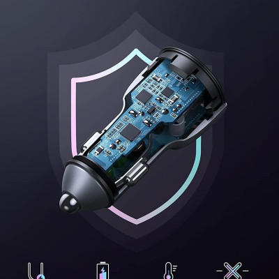 Ugreen UG90797CD213TK PD45W + QC3.0 18W Màu XámTẩu Sạc nhanh cho xe hơi gồm cổng USB-C PD45W + USB-A QC3.0 18W - HÀNG CHÍNH HÃNG