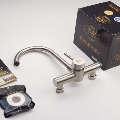 Vòi rửa chén nóng lạnh âm tường Inox SUS 304 Eurolife EL-T018AT (Trắng vàng)