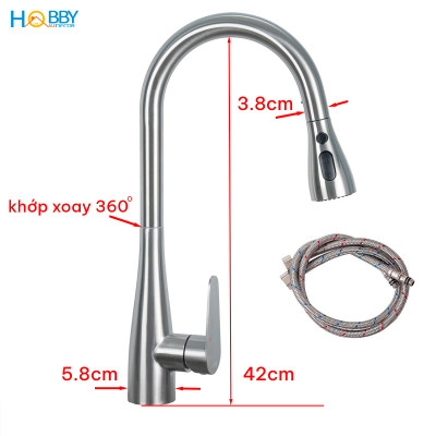 Vòi rửa chén nóng lạnh dây rút inox 304 xước mờ Hobby home decor VDR13