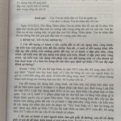 Tổng hợp công văn của Tòa án nhân dân tối cao, hướng dẫn nghiệp vụ, giải đáp vướng mắc trong lĩnh vực dân sự, tố tụng dân sự