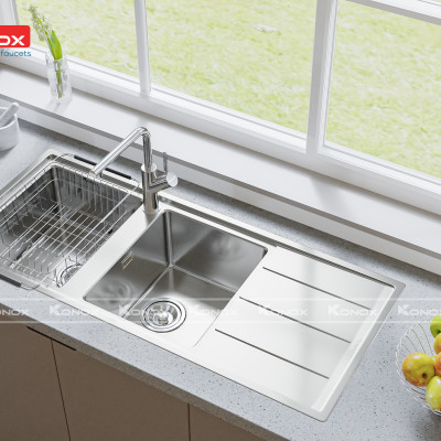 Vòi rửa bát rút dây Konox, Model Artan Chrome, 6 phiên bản màu, Bề mặt mạ PVD 5 lớp cao cấp, Lõi đồng tiêu chuẩn CW617N, Linh kiện phụ trợ dòng chảy nhập khẩu châu Âu, Bảo hành chính hãng 5 năm, Hàng chính hãng