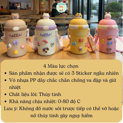 Cốc Giữ Nhiệt Trẻ Em 510ml Có Ống Hút, Cốc Đeo Chéo Hoạt Hình Dễ Thương Cho Bé Gái, Bình Nước Uống Tiện Lợi - HÀNG CHÍNH HÃNG MINIIN