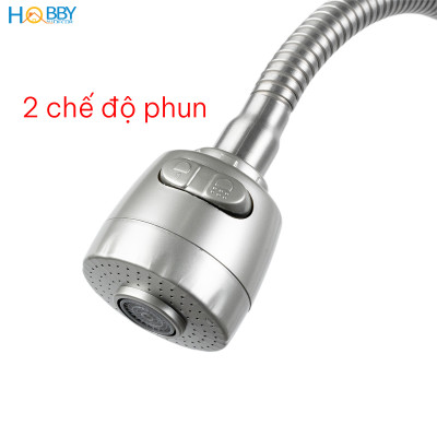 Vòi rửa chén 2 đầu tăng áp thân lò xo inox 304 Hobby home decor 2TA