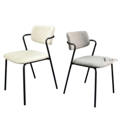 Ghế cafe nhà hàng nệm vải CC3011-F Nội thất Capta Ghế ăn vải bố thiết kế hở lưng chân sắt sơn tĩnh điện màu đen