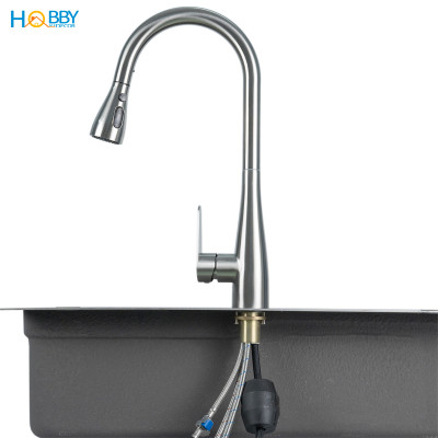 Vòi rửa chén nóng lạnh dây rút inox 304 xước mờ Hobby home decor VDR13