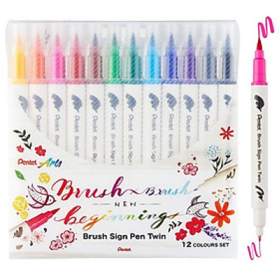 Bộ 12 Bút Lông Màu Nước 2 Đầu - Brush Sign Pen Twin - Pentel Art SESW30C-12E