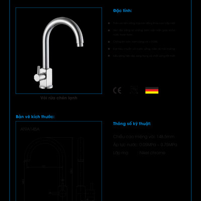 Vòi rửa chén lạnh ATMOR - AT9A145A (HÀNG CHÍNH HÃNG)