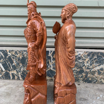 Cặp văn võ song toàn,tượng khổng minh và quan công bằng gỗ hương kt cao 30×13×11cm