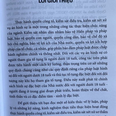 Kỹ Năng Thực Hành Quyền Công Tố, Kiểm Sát  Điều Tra, Kiểm Sát Xét Xử Sơ Thẩm Vụ Án Hình Sự Có Người Tham Gia Tố Tụng Là Người Dưới 18 Tuổi