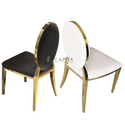 Ghế phòng ăn biệt thự Tân Cổ Điển ROYAL B-P Nội thất Capta Ghế nhà hàng nệm PVC vân da cá sấu khung chân inox mạ màu vàng gold bóng cao cấp Luxury Dining Chair
