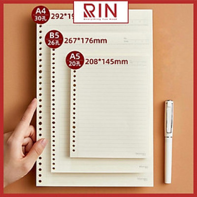 Tập giấy refill / Ruột sổ refill / Lõi sổ / Phân trang A5 - B5 - A4 100 trang – Nhiều mẫu giấy
