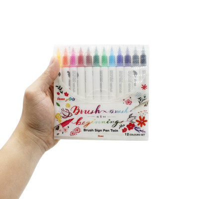 Bộ 12 Bút Lông Màu Nước 2 Đầu - Brush Sign Pen Twin - Pentel Art SESW30C-12E