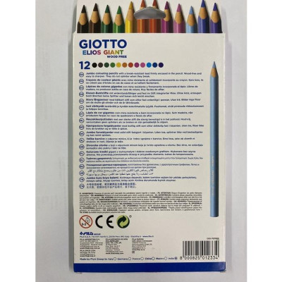 Hộp bút chì 12 màu thân to nhập khẩu Ý GIOTTO Elios Wood Free 221500