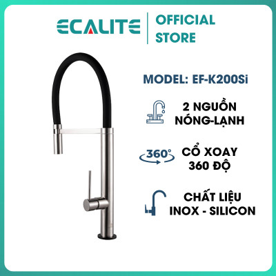 Vòi Rửa Chén Nóng Lạnh Ecalite EF-K200Si - Dây Silicone Chịu Nhiệt, Tháo Lắp Tiện Lợi - Thân Inox 304 Siêu Bền - Hàng Chính Hãng