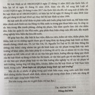 Bình Luận Các Tội Phạm Tong Lĩnh Vực Môi Trường