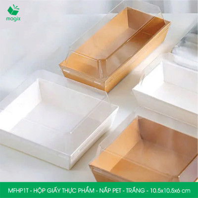 Combo 25 hộp giấy thực phẩm nắp Pet, hộp giấy đựng thức ăn, hộp bánh nắp trong