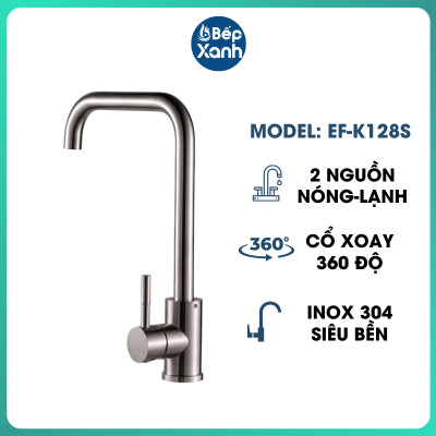 Vòi Rửa Chén Nóng Lạnh Ecalite EF-K128S - Inox 304 Siêu Bền - Cổ Xoay 360 Độ - Hàng Chính Hãng
