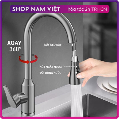 Vòi Rửa Chén Nóng Lạnh INOX 3 Chế Độ Nước Với Dây Rút