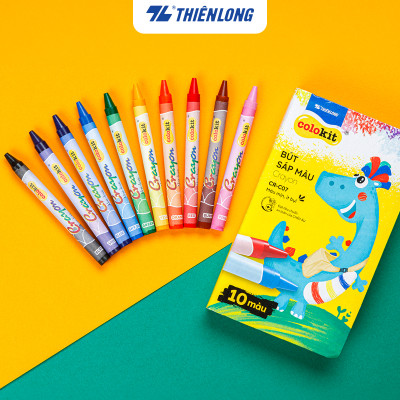 Bút sáp màu Thiên Long Colokit 10 màu mịn, ít bụi, đều màu tiêu chuẩn Châu Âu an toàn cho trẻ em tô màu, vẽ tranh CR-C07