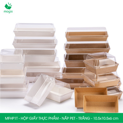 Combo 25 hộp giấy thực phẩm nắp Pet, hộp giấy đựng thức ăn, hộp bánh nắp trong