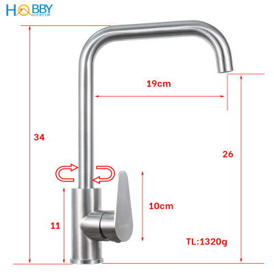 Vòi chậu rửa chén bát nóng lạnh inox 304 cao cấp Hobby home decor CRC1