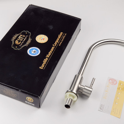 Vòi rửa chén lạnh Inox SUS 304 Eurolife EL-T017 (Trắng vàng)