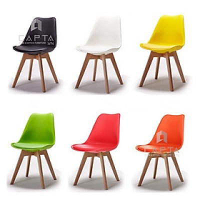 Ghế ăn cafe fash food DSW-P1 Nội thất Capta Ghế ăn nhà hàng thân nhựa có nệm PVC màu xám chân gỗ tự nhiên cố định