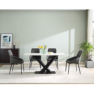 Bàn ăn cao cấp Juno Sofa mặt đá hiện đại chân X