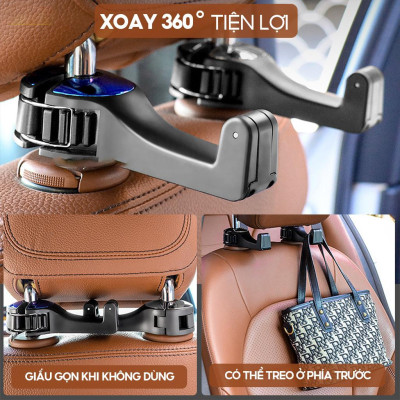 Móc Treo Đồ Sau Ghế Xe Hơi Ô Tô Kiêm Kẹp Điện Thoại Tiện Lợi Sét 2 móc treo đồ cài sau ghế ô tô