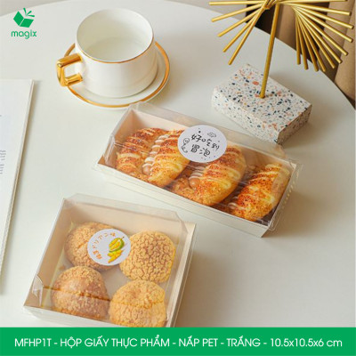 Combo 25 hộp giấy thực phẩm nắp Pet, hộp giấy đựng thức ăn, hộp bánh nắp trong