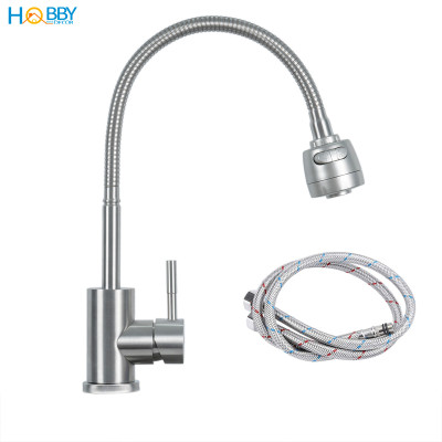 Vòi rửa chén nóng lạnh Inox 304 thân lò xo cong Hobby home decor LXNL1