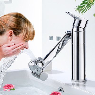 Vòi rửa mặt Lavabo cổ xoay 720 độ đa chiều, củ đồng, thân ngắn, mạ Crom, điều chỉnh nhiều chế độ tia nước Minh House