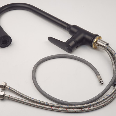 Vòi rửa chén nóng lạnh dây kéo Đồng mạ tĩnh nhiệt màu đen Eurolife EL-KM06 ( Đen)