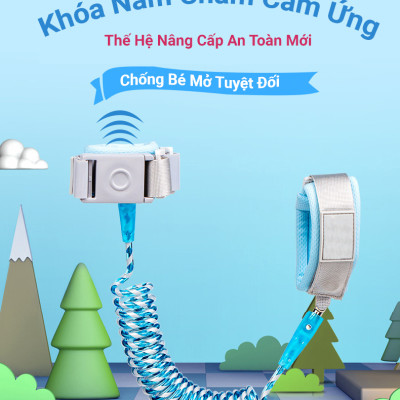 Dây Đai Đeo Tay Chống Lạc KUNBE Dài 2.5M Khóa Nam Châm Cảm Ứng An Toàn Cho Bé