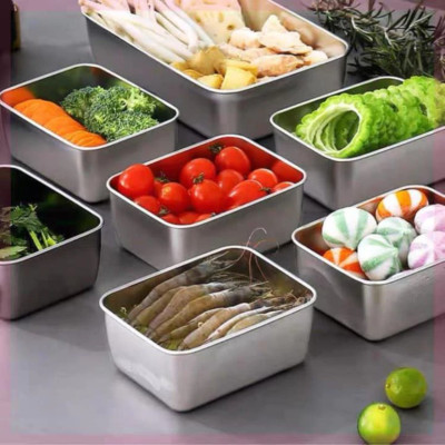 Hộp Đựng Thực Phẩm Inox Để Tủ Lạnh Có Nắp Đậy Đa Năng Tiện Lợi- Có 2 Size 13.5x10.5x5.8 cm và 20x5,5x25cm - Khay Inox 304 Chống Gỉ - Hàng Chính Hãng MINIIN