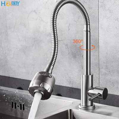 Vòi rửa chén nóng lạnh Inox 304 thân lò xo cong Hobby home decor LXNL1