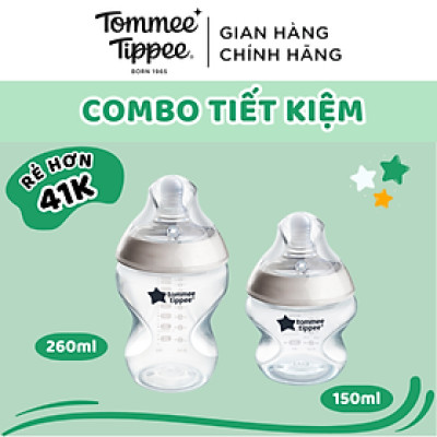 COMBO 2 Bình Sữa Ty Siêu Mềm Tự Nhiên Tommee Tippee Natural Start 150ml & 260ml