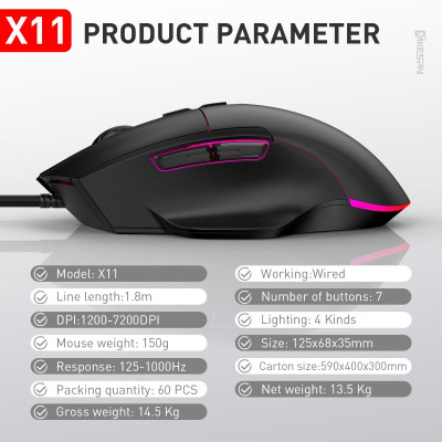 Chuột led gaming macro X11 7200dpi chống mỏi cổ tay cho máy tính hàng nhập khẩu