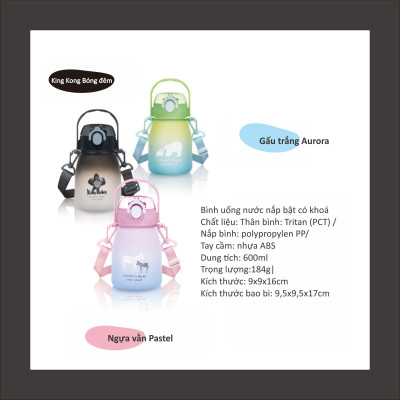 BÌNH UỐNG NƯỚC CÓ ỐNG HÚT CHO BÉ BẰNG NHỰA TRITAN KU5621 - 600ML