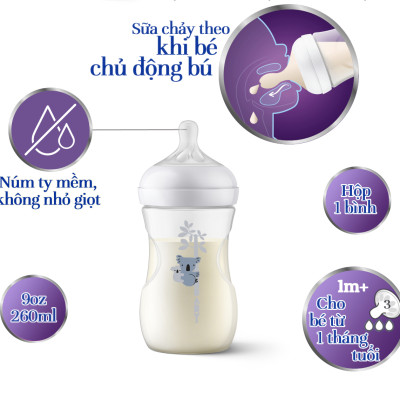 Bình sữa Philips Avent mô phỏng tự nhiên mới nhựa PP (260ml) cho bé từ 1 tháng SCY903.01 SCY903.66 SCY903.67 SCY903.02