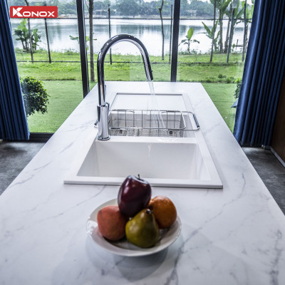 Vòi rửa bát dây rút Konox, Model Ponte Nickel, 4 phiên bản màu, Bề mặt mạ PVD 5 lớp cao cấp, Lõi đồng tiêu chuẩn CW617N, Linh kiện phụ trợ dòng chảy nhập khẩu châu Âu, Bảo hành chính hãng 5 năm, Hàng chính hãng