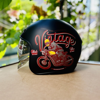 Mũ bảo hiểm 3/4 Royce Xh26 kính âm nhiều tem cá tính size M L XL cho nam và nữ đi xe máy