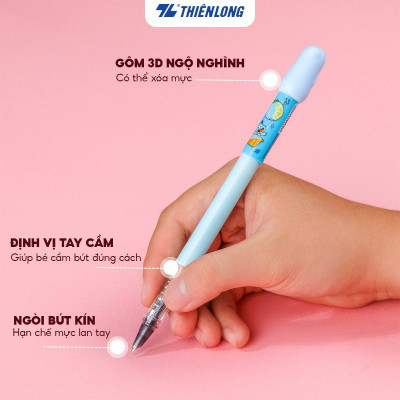 Combo Bút máy và 10 Ống mực xóa được Mazzic Thiên Long - Ngòi cải tiến, trơn, êm với ống mực không lắng cặn