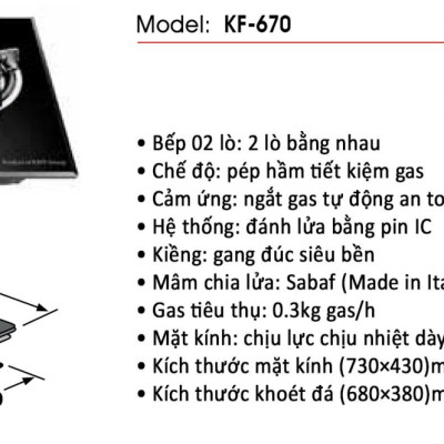 Bếp gas âm đôi KAFF KF-670 - Sản phẩm chính hãng