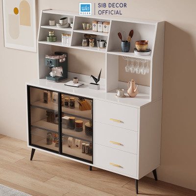 Tủ Bếp Đa Năng Kèm Ngăn Kéo Và Cửa Kính Cường Lực, Tặng Kèm Giá Treo Ly Thương Hiệu SIB Decor KG50